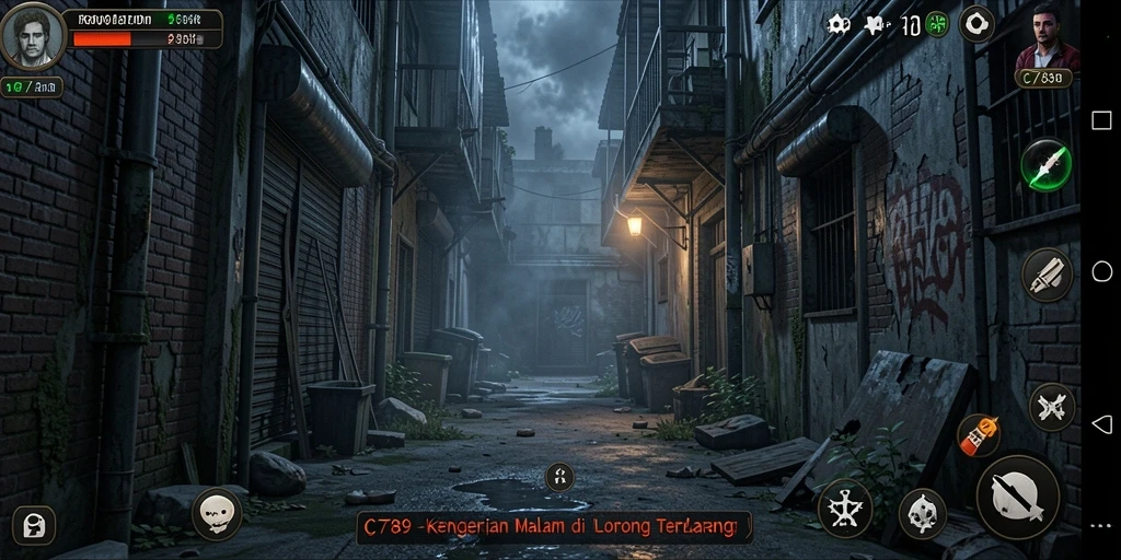Screenshot gameplay C789 menampilkan suasana horror yang mencekam dan menakutkan.