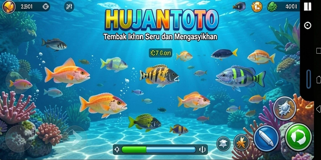 Gameplay seru saat menembak ikan di HUJANTOTO.