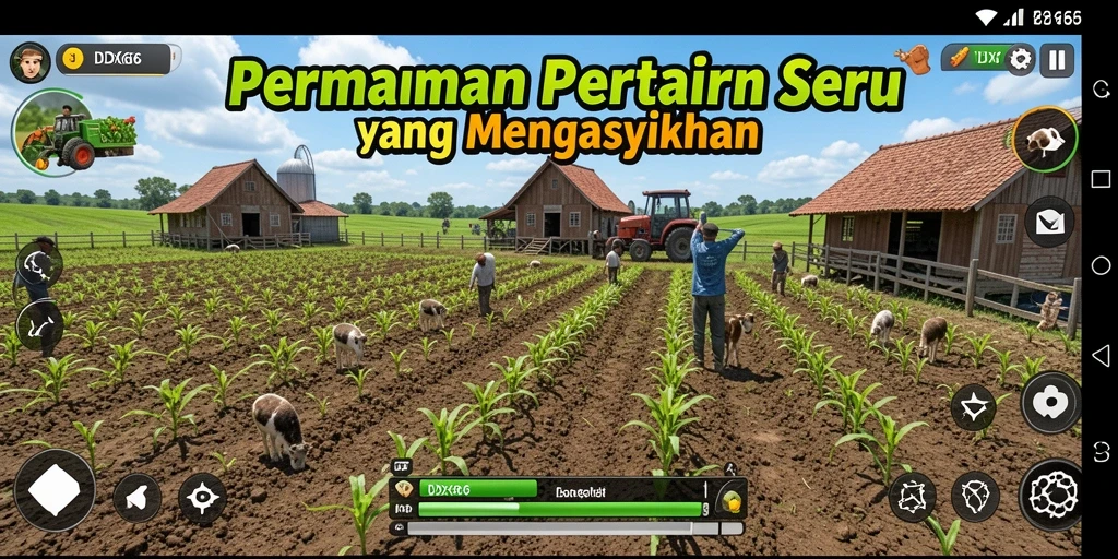 Tampilan gameplay IDX66 dengan aktivitas pertanian yang seru dan interaktif.