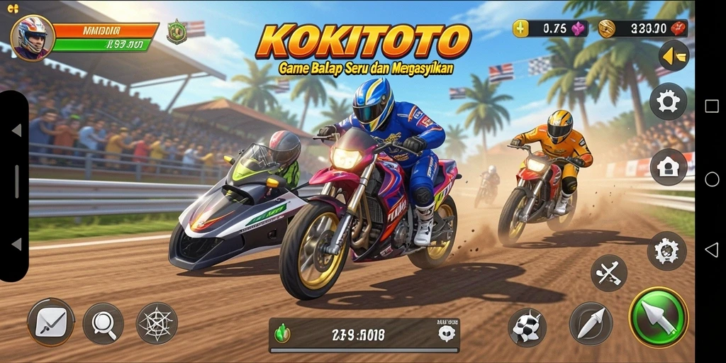 Tangkapan layar gameplay menarik dari KOKITOTO dengan balapan intens.