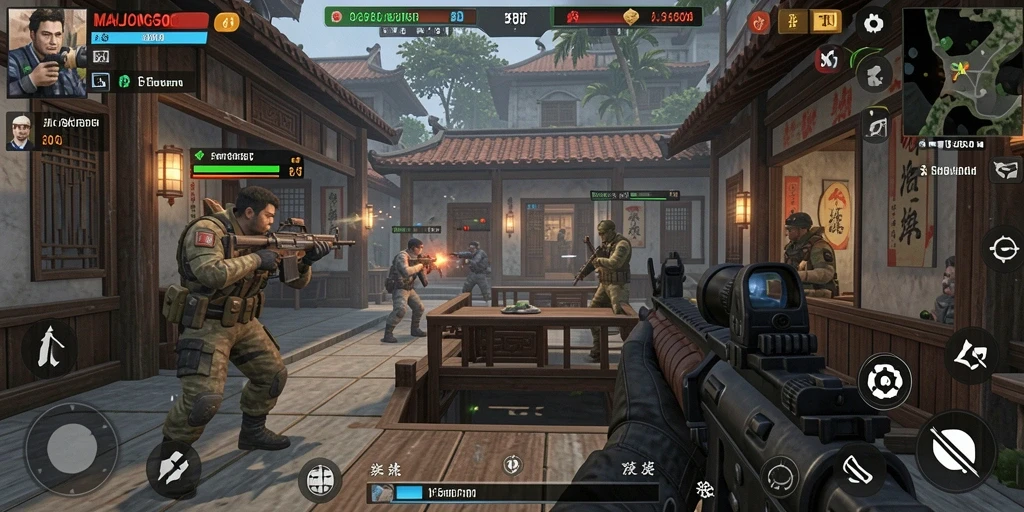 Screenshot gameplay MAHJONG500 menampilkan aksi FPS yang mendebarkan.