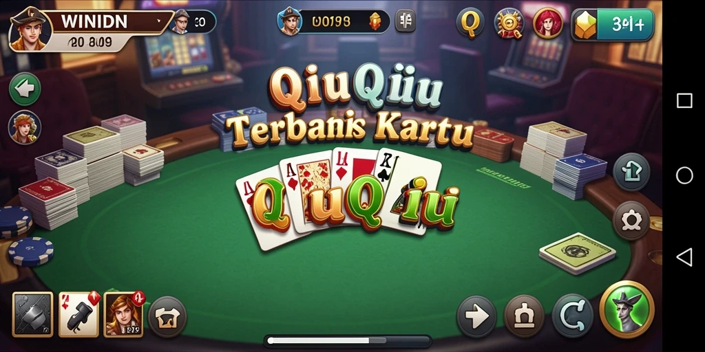 Screenshot gameplay WINIDN yang menampilkan kartu dan suasana bermain QiuQiu.